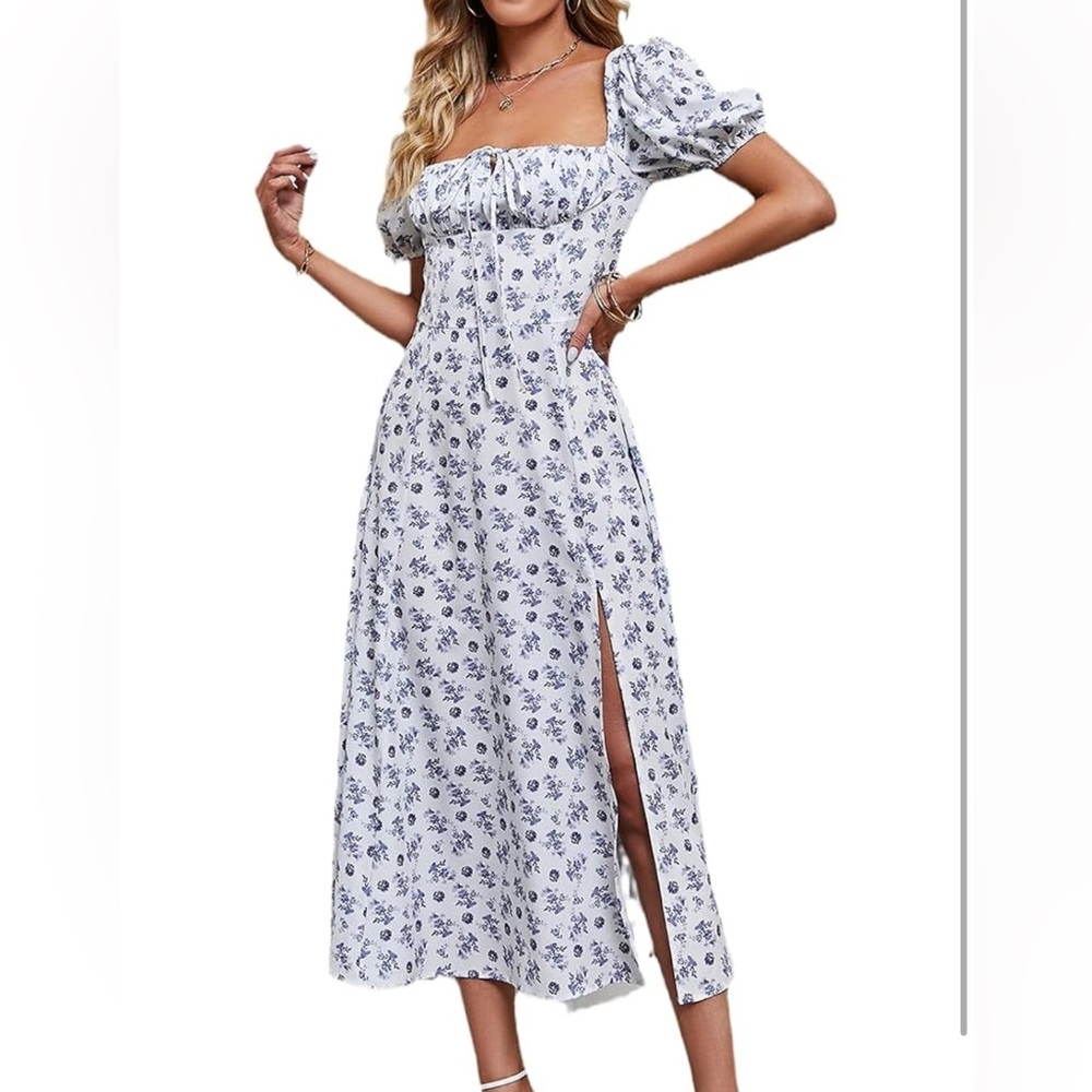Elegant Blue Floral Women's Dress
